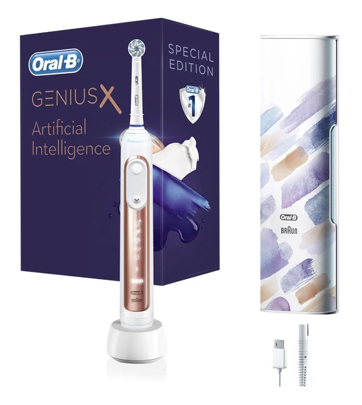 Oral-B Genius X AI Art of Brushing Rose Gold Şarj Edilebilir Diş Fırçası ve Seyahat Kabı ürün görseli 1