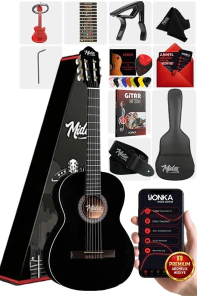 Midex MGX-200BK Kaliteli Klasik Gitar 4/4 Yetişkin Boy Full Set ürün görseli 1