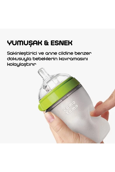 Comotomo Antikolik Silikon Biberon 2li 150ml Yeşil ve Pembe - Resim 4