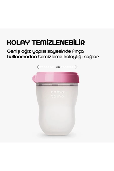 Comotomo Antikolik Silikon Biberon 2li 150ml Yeşil ve Pembe - Resim 6