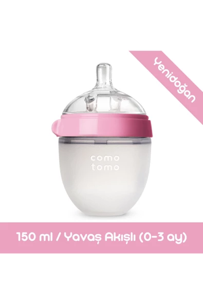 Comotomo Antikolik Silikon Biberon 150ml Pembe - Yavaş Akışlı (0-3 AY) Yenidoğan ürün görseli 1
