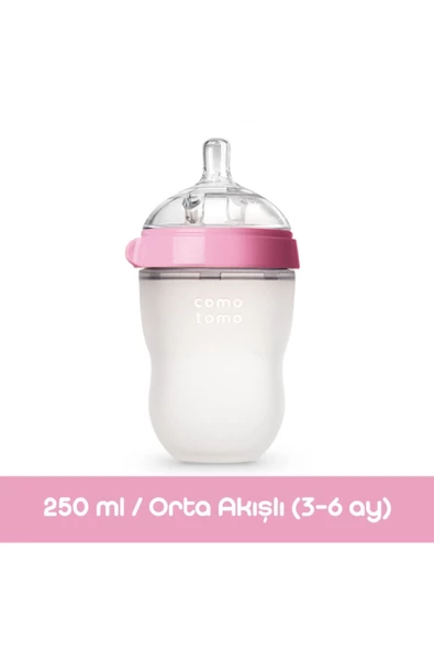 Comotomo Antikolik Silikon Biberon 250ml Pembe - Orta Akışlı (3-6 AY) ürün görseli 1