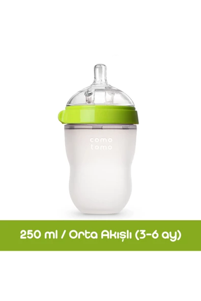Comotomo Antikolik Silikon Biberon 250ml Yeşil - Orta Akışlı (3-6 AY) ürün görseli 1