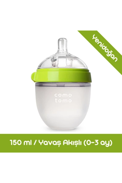 Comotomo Antikolik Silikon Biberon 150ml Yeşil - Yavaş Akışlı (0-3 AY) Yenidoğan ürün görseli 1