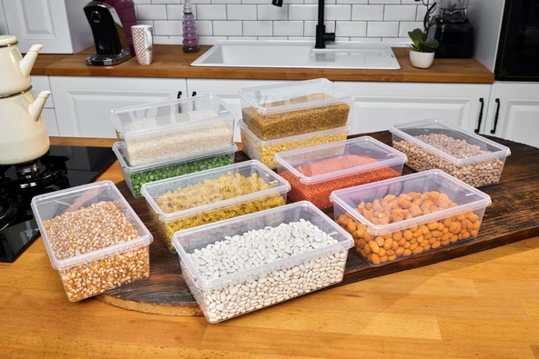 SUPERPUP Plastik Saklama 20 Adet Kabı Bakliyat Yemek Oyuncak, Kilitli Dondurucu Kahve 2 Litre (23X14X8 CM) ürün görseli 1