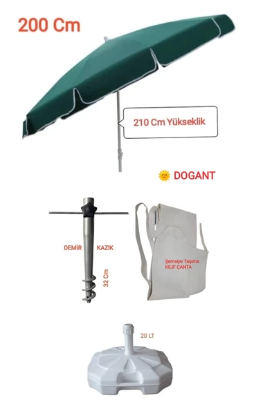 Dogant  2 Mt Yeşil Deniz Havuz Plaj Şemsiyesi + Bidon +Kazık +Çanta ürün görseli 1