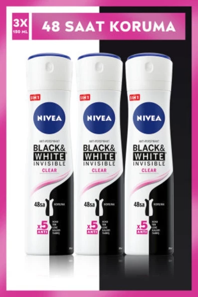 Invisible Black&white Clear Kadın Sprey Deodorant 150 Ml,48 Saat Anti-perspirant Koruma ürün görseli 1