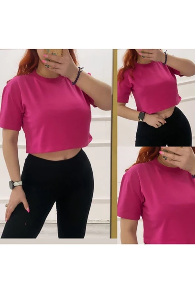 Düz Crop Tshirt - Resim 3