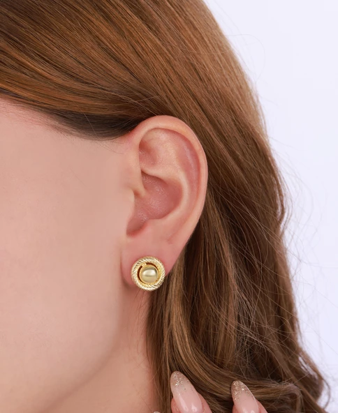 Taşsız Sarmal Model Gümüş Küpe - Gold Renk ürün görseli 1