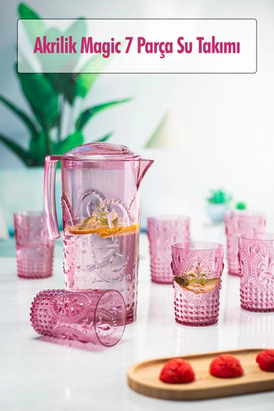 Akrilik Mürdüm Sürahi 2,3 lt Ve 6'lı & Su Meşrubat Kahve Yanı Bardağı 400 ml Seti ( Cam Değildir ) ürün görseli 1
