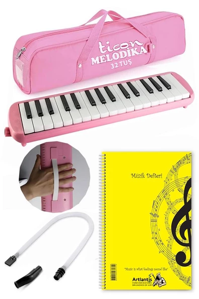 Melodika 32 Tuşlu Pembe Bez Çantalı 1 Adet Müzik Defteri A4 Plastik Kapak 40 Yaprak Spralli 1 Adet Hortumlu Melodika Askılı Taşıma Kulplu Okul Öğrenci ürün görseli 1