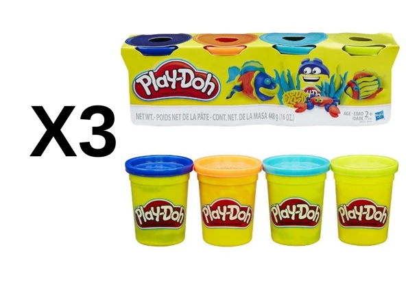 3 Adet Hasbro Play-Doh 4'lü Oyun Hamuru +2 Yaş Toplam 12 Hamur ürün görseli 1