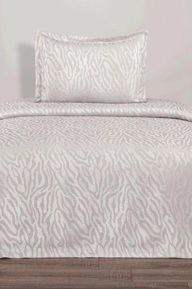Zebra Jakarlı Tek Kişilik Yatak Örtüsü Krem ürün görseli 1