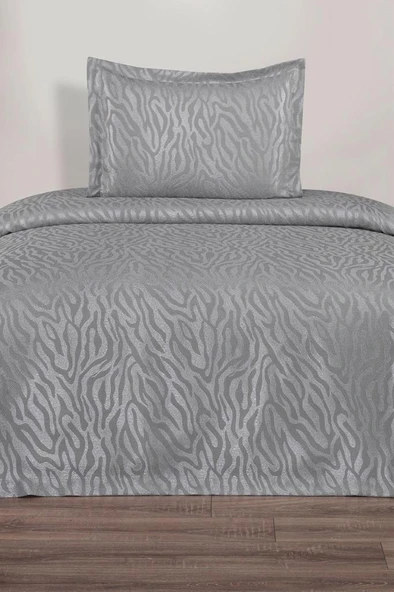 Zebra Jakarlı Tek Kişilik Yatak Örtüsü Gri ürün görseli 1