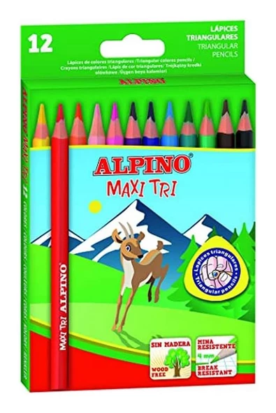 12 Renk Jumbo Kuru Boya 1 Paket Alpino Maxi Tri Üçgen Jumbo Kuruboya Kolay Tutuş Kalın Uçlu Kuruboya ürün görseli 1