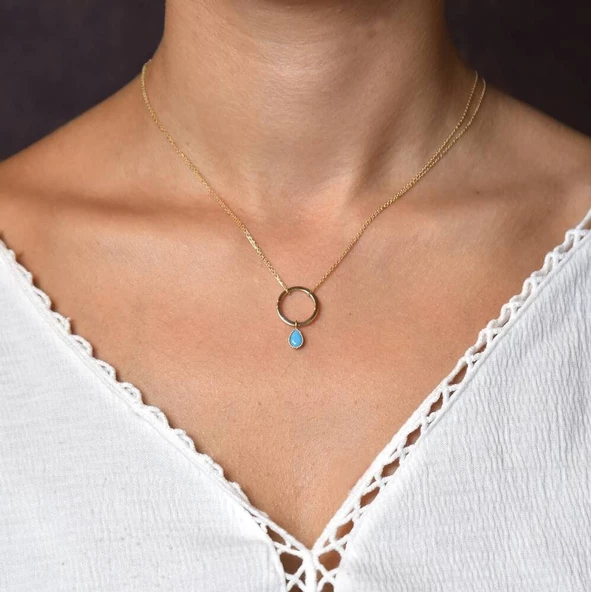 Choker Altın Firuze Kolye Çift Zincirli ürün görseli 1