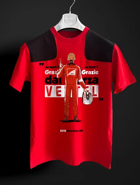 Sebastian Vettel Radio Series kırmızı siyah F1 T-shirt ürün görseli 1