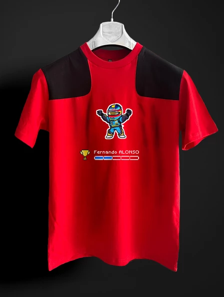 Fernando Alonso Pixel kırmızı siyah F1 T-shirt ürün görseli 1