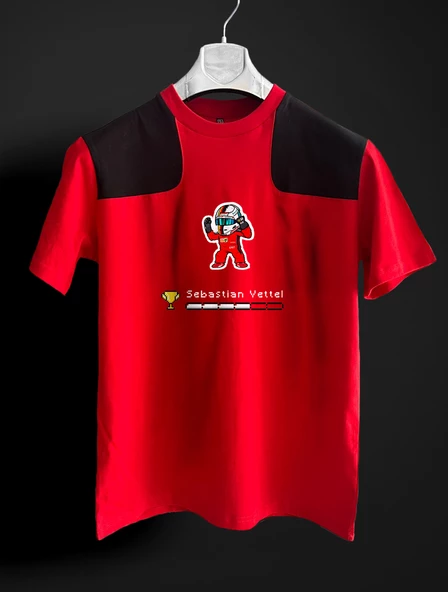 Sebastian Vettel Pixel kırmızı siyah F1 T-shirt ürün görseli 1