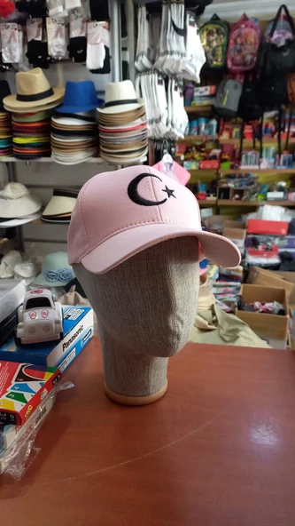 bayrak şapka ayyıldızlı şapka nakışlı unisex model pembe renk ürün görseli 1