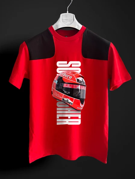 Schumacher İmzalı Kask kırmızı siyah F1 T-shirt ürün görseli 1