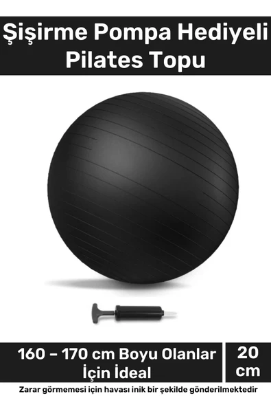 i Dayanıklı Mini Gymball 20cm Siyah Pilates Topu Şişirme Pompa ürün görseli 1