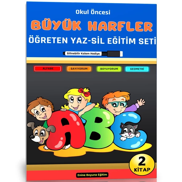 Okul Öncesi Büyük Harfleri Öğreten YAZ-SİL Eğitim Seti (2 Kitap) ürün görseli 1