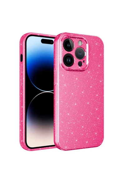iPhone 14 Pro Uyumlu Kamera Korumalı Simli Lüks CSK Zore Koton Kılıf-Pembe Koyu ürün görseli 1