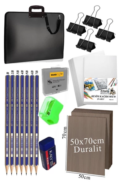 50x70 Resim Çantası Seti 1 Paket Karakalem 50x70 Proje Çantası Duralit Resim Kağıdı Dereceli Resim Kağıdı Hamur Silgi ürün görseli 1