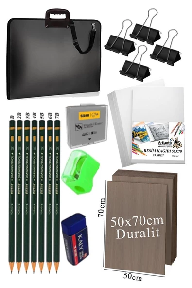 50x70 Resim Çantası Seti 1 Paket Fatih Karakalem 50x70 Proje Çantası Duralit Resim Kağıdı Dereceli Resim Kağıdı Hamur Silgi ürün görseli 1