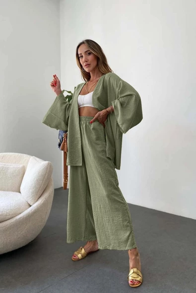 Keten Kadın Salaş Kimono İkili Takim ürün görseli 1