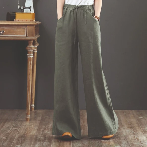 Keten Günlük Pantolon Beli Lastikli Bağcıklı ürün görseli 1
