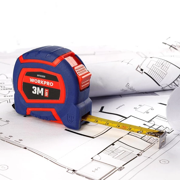 WORKPRO WP261008 3Mx16mm/10Ft. Naylon Kaplama Sarı Çelik Şerit Metre - Resim 4