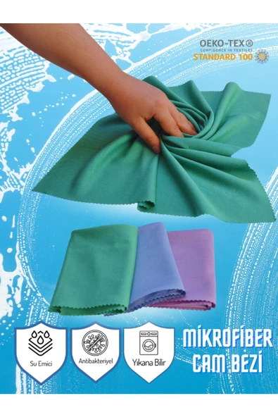 Mikrofiber 3'lü Su Emici İz Bırakmayan Antibakteriyel Cam Temizlik Bezi Seti 40x60 ürün görseli 1