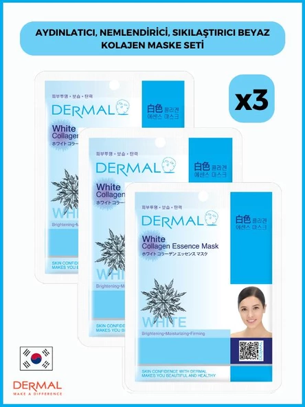 Dermal Ikra Aydınlatıcı, Nemlendirici, Sıkılaştırıcı Beyaz Kolajen Maske 23 gr 3 Adet ürün görseli 1