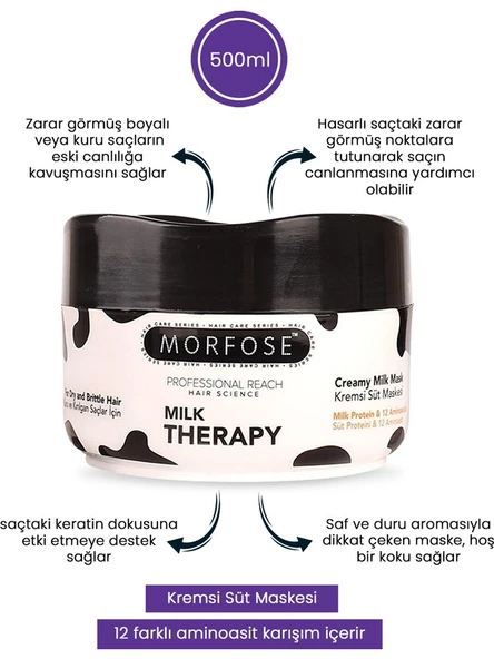 Morfose Milk Therapy Süt Saç Maskesi 500 ml - Resim 2