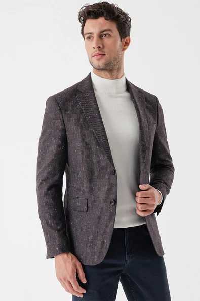 Bordo Mono Yaka Astarlı Çift Yırtmaç 6 Drop Slim Fit Klasik Ceket 1002235132 ürün görseli 1
