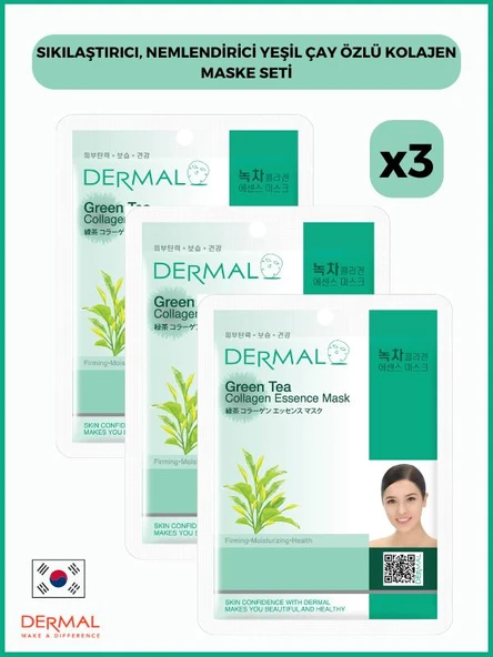 Dermal Sıkılaştırıcı, Nemlendirici Yeşil Çay Özlü Kolajen Maske 23 gr 3 Adet ürün görseli 1