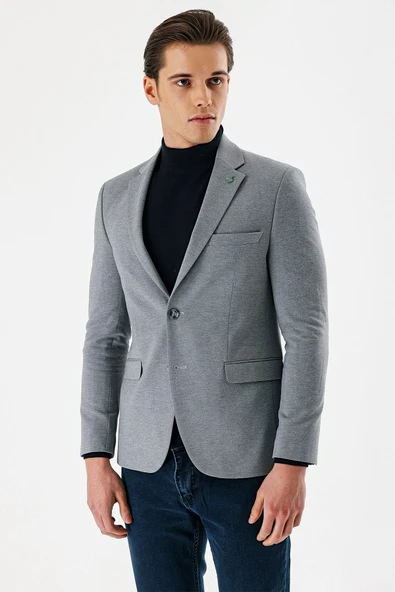 Gri Mono Yaka Çift Yırtmaç Likralı 6 Drop Slim Fit Klasik Ceket 1002240151 ürün görseli 1