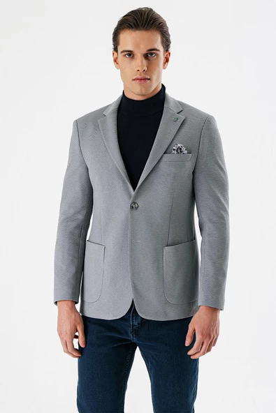 Gri Mono Yaka Astarlı Çift Yırtmaç 6 Drop Slim Fit Klasik Ceket 1002240150 ürün görseli 1