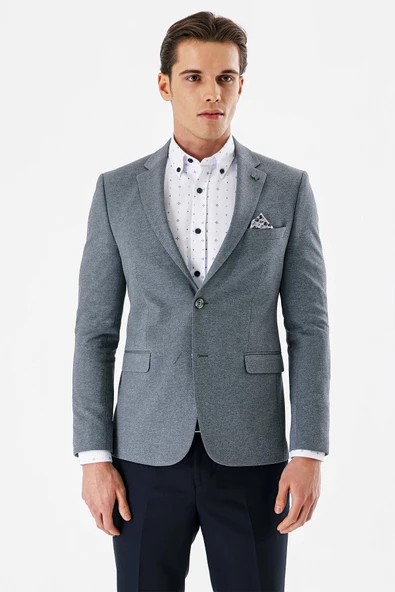 Lacivert Mono Yaka Çift Yırtmaç Likralı 6 Drop Slim Fit Klasik Ceket 1002240151 ürün görseli 1