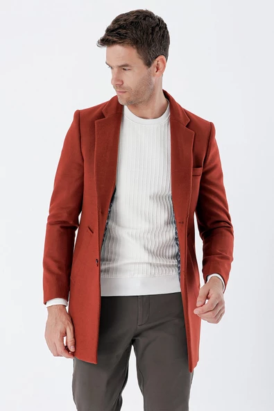 Kırmızı Kaşe Mono Yaka Kapitoneli Astar Slim Fit Dar Kesim Klasik Kaban 1008235171 ürün görseli 1