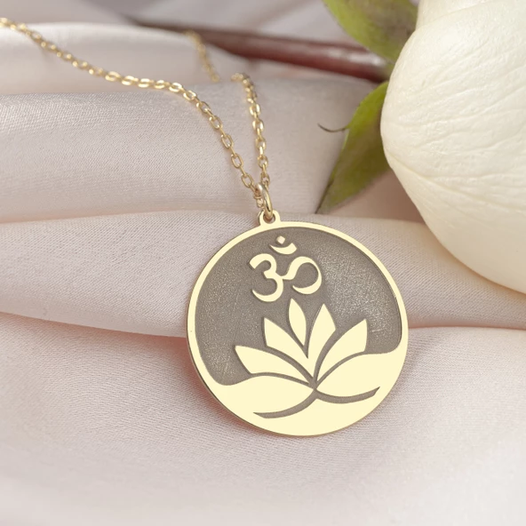 925 Ayar Gümüş Lotus Çiçeği Plaka Kolye - Resim 7