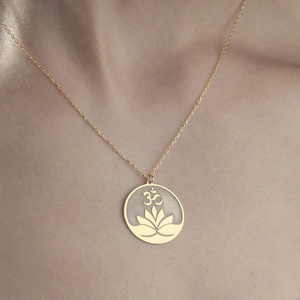 925 Ayar Gümüş Lotus Çiçeği Plaka Kolye - Resim 2