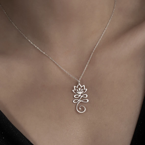925 Ayar Gümüş Meditasyon Lotus Çiçeği Kolye ürün görseli 1