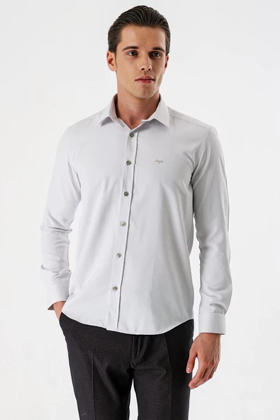 Bej Uzun Kollu Armürlü Cepsiz Pamuklu Slim Fit Gömlek 1004235171 ürün görseli 1