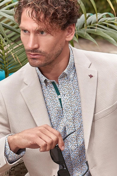 Beyaz Uzun Kollu Baskılı Cepsiz Biyeli Pamuklu Likralı Slim Fit Gömlek 1004240141 ürün görseli 1