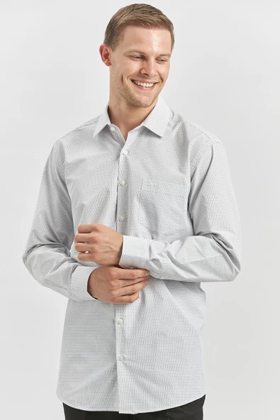 Siyah Uzun Kol Kareli Desen Bez Ayağı Sert Yaka Classic Comfort Fit Gömlek 1004240254 ürün görseli 1