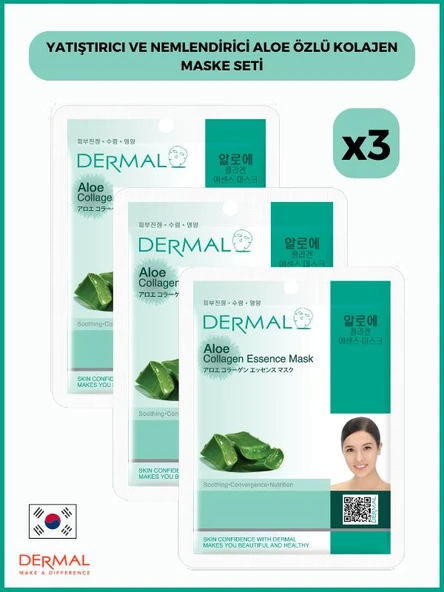 Dermal Yatıştırıcı Ve Nemlendirici Aloe Özlü Kolajen Maske 23 Gr 3 Adet ürün görseli 1