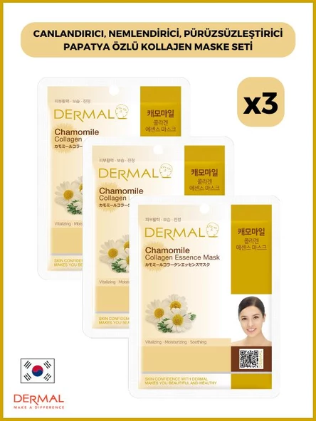Dermal Canlandırıcı, Nemlendirici, Pürüzsüzleştirici Papatya Özlü Kollajen Maske 23 Gr 3 Adet ürün görseli 1